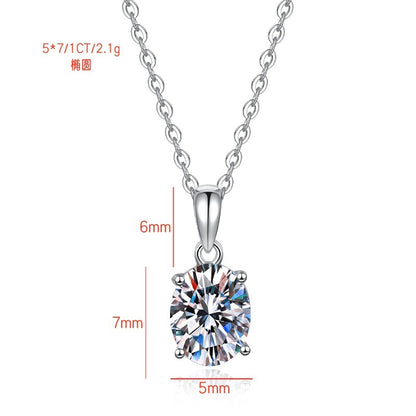 s925Silver Necklace Oval Egg Shape Moissanite Pendant Fashion Minimalist Pure Silver Collarbone Chain for Women Wholesale