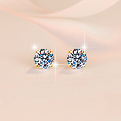 Moissanite Earrings for Women 925 Sterling Silver Simple Four-Prong 18K Gold Plated Carat Diamond Jewelry