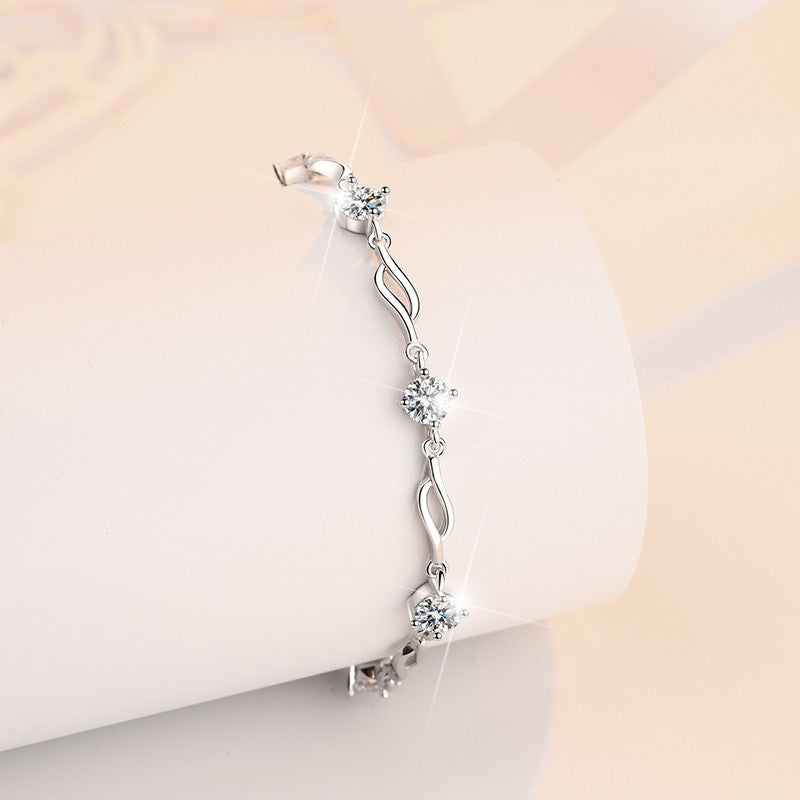 Korean Version Moissanite Bracelet Jewelry for Women Exquisite Light Luxury Bracelet Cross-Border Live Streaming s925Sterling Silver Ornament