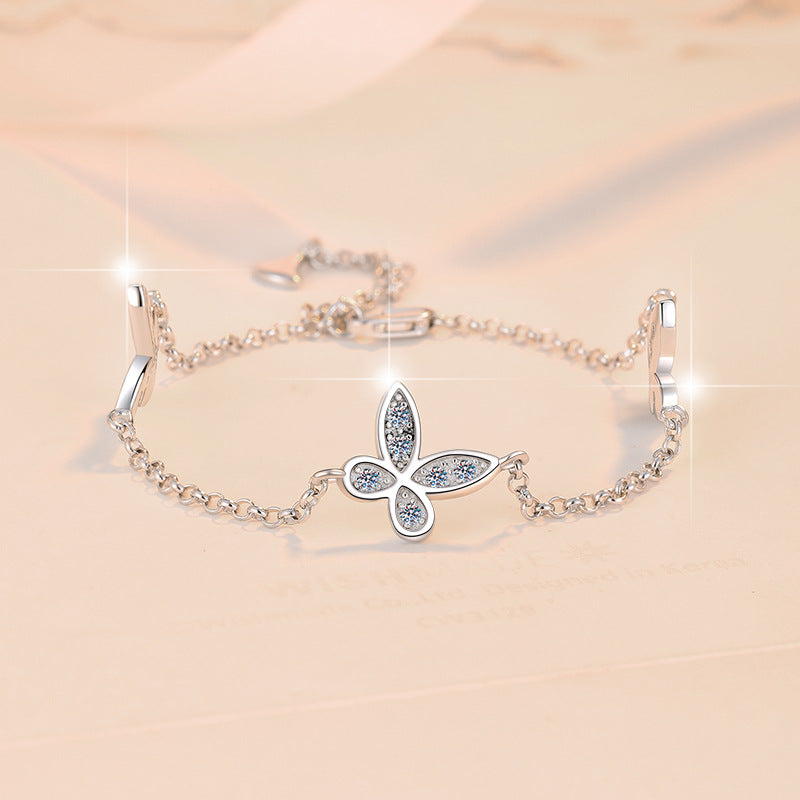 S925 Sterling Silver Butterfly Bracelet for Women High Version Versatile Fine Jewelry Moissanite Hand Accessory