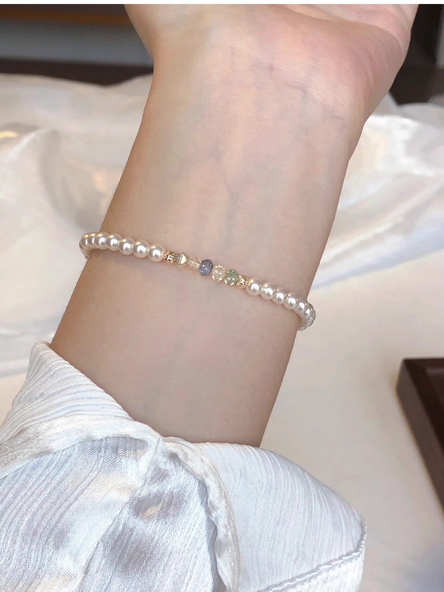 Pearl Colorful Czech Bead Patchwork Bracelet for Women