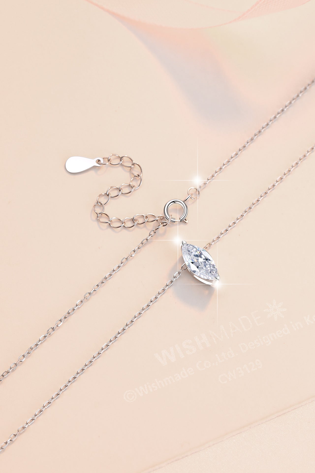 S925 Sterling Silver Necklace 1 Carat Marquise Moissanite Pendant 18K Gold Plated Clavicle Chain for Women