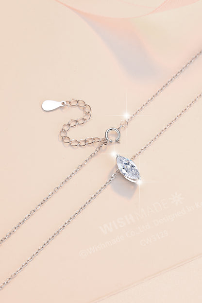 S925 Sterling Silver Necklace 1 Carat Marquise Moissanite Pendant 18K Gold Plated Clavicle Chain for Women