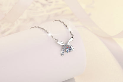 S925 Sterling Silver Necklace for Women with Bowknot Chain, High-end Fashion Jewelry Manufacturer, Moissanite Pendant Wholesale Cross-border
