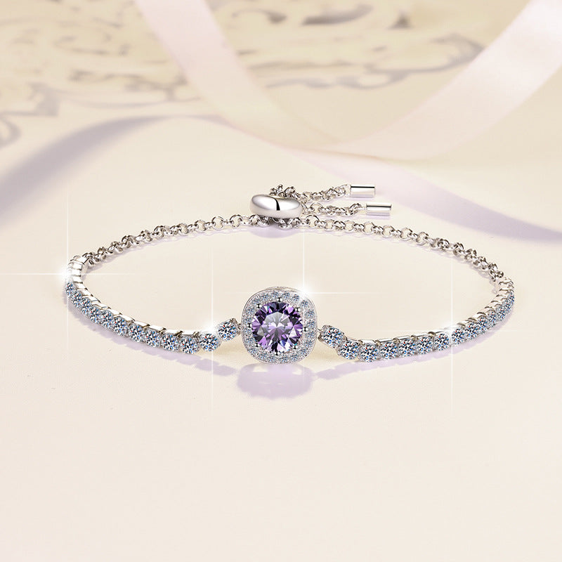 S925 Sterling Silver Bracelet for Women, Colorful Moissanite Star Bracelet