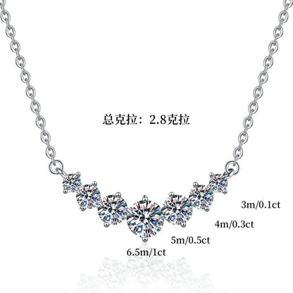 Moissanite Necklace for Women Seven Princess Pendant Light Luxury Versatile Fashion Jewelry Wholesale Cross-Border S925 Sterling Silver Collarbone Chain