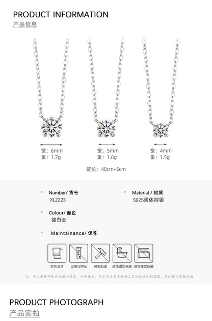 S925 Sterling Silver Four-Prong Round Zircon Nose Stud Necklace