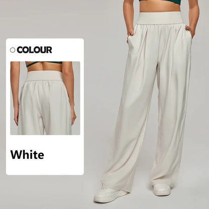 Spring Summer Straight Wide Leg Pants Women's High Waist Slimming Sports Trousers Breathable Draping Loose Casual Yoga Pants
