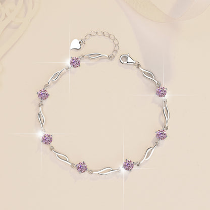 Pure Silver Bracelet S925 Jewelry Exquisite Fashion Seven Princess Jewelry Wholesale Cross-Border High-Grade Colorful Moissanite Hand Accessories