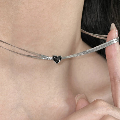 Dark Heart Double Layer Necklace for Women