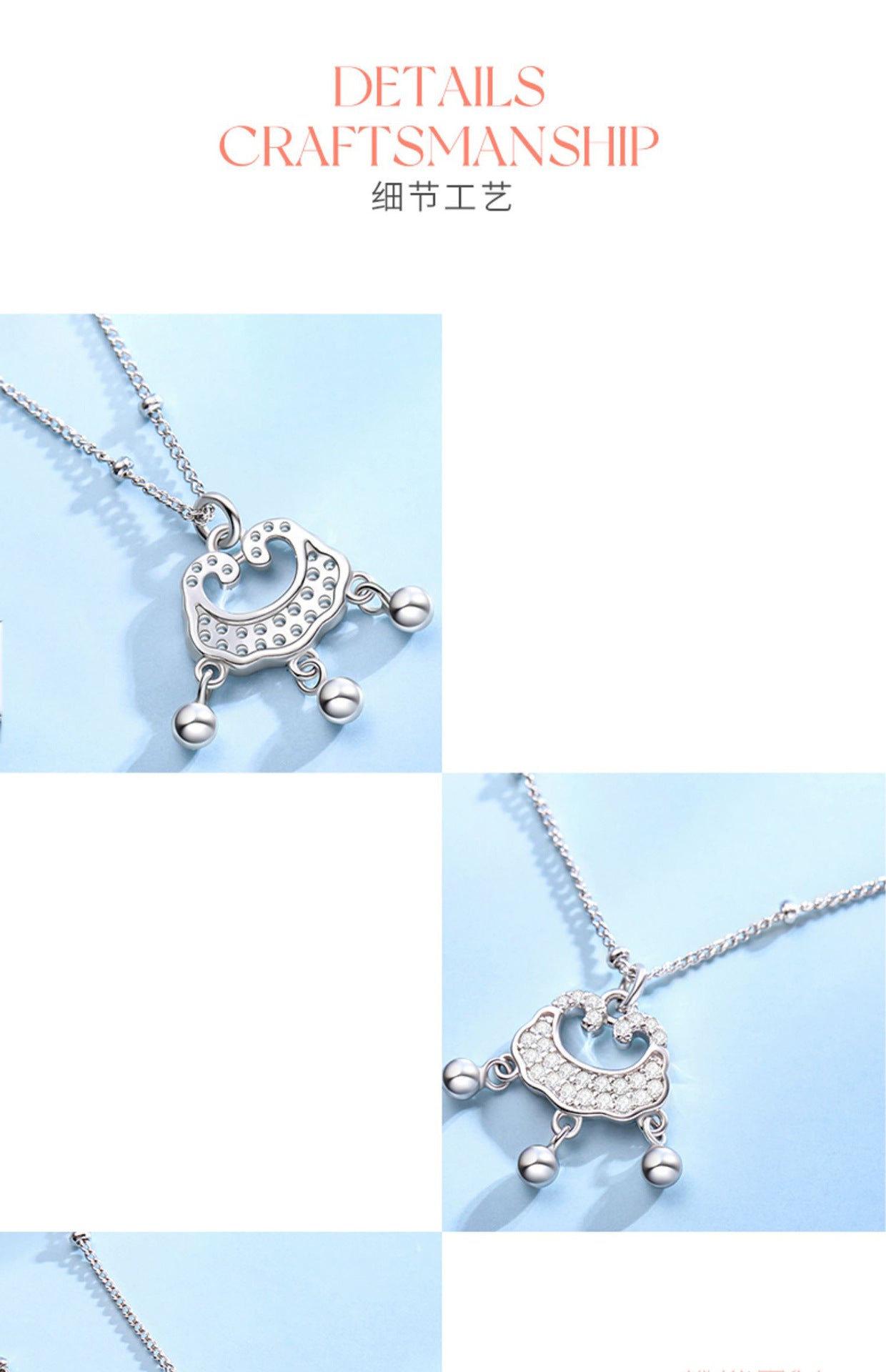 Full Diamond Bell Peace Lock Chain for Women