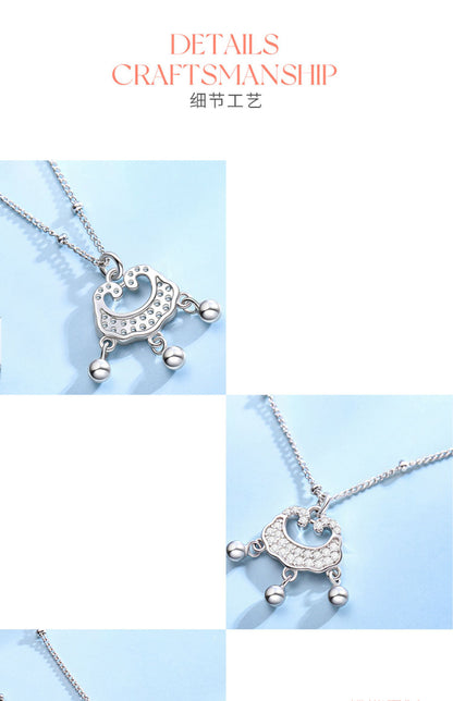 Full Diamond Bell Peace Lock Chain for Women