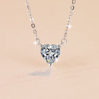 Sterling Silver Women's Necklace Heart-shaped Moissanite 1CT Carat Pendant Fashion Korean