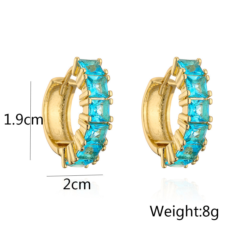 18K Gold Plated Copper Zircon Hoop Earrings for Women, High-End Vintage Earrings