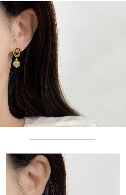 Hetian Jade Yang Green Earrings for Women New Chinese Style