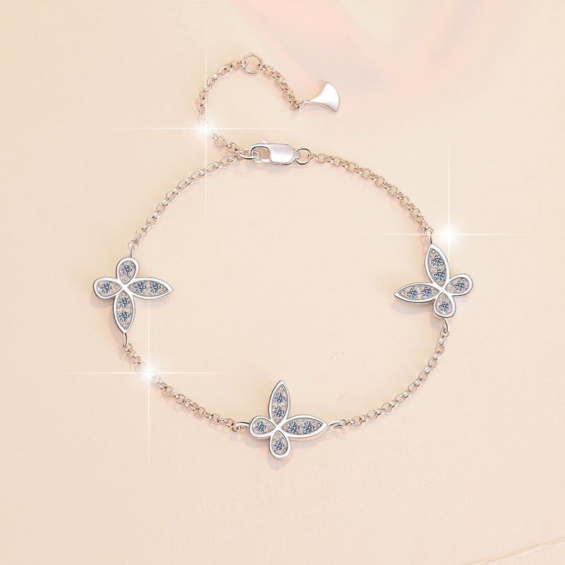 S925 Sterling Silver Butterfly Bracelet for Women High Version Versatile Fine Jewelry Moissanite Hand Accessory