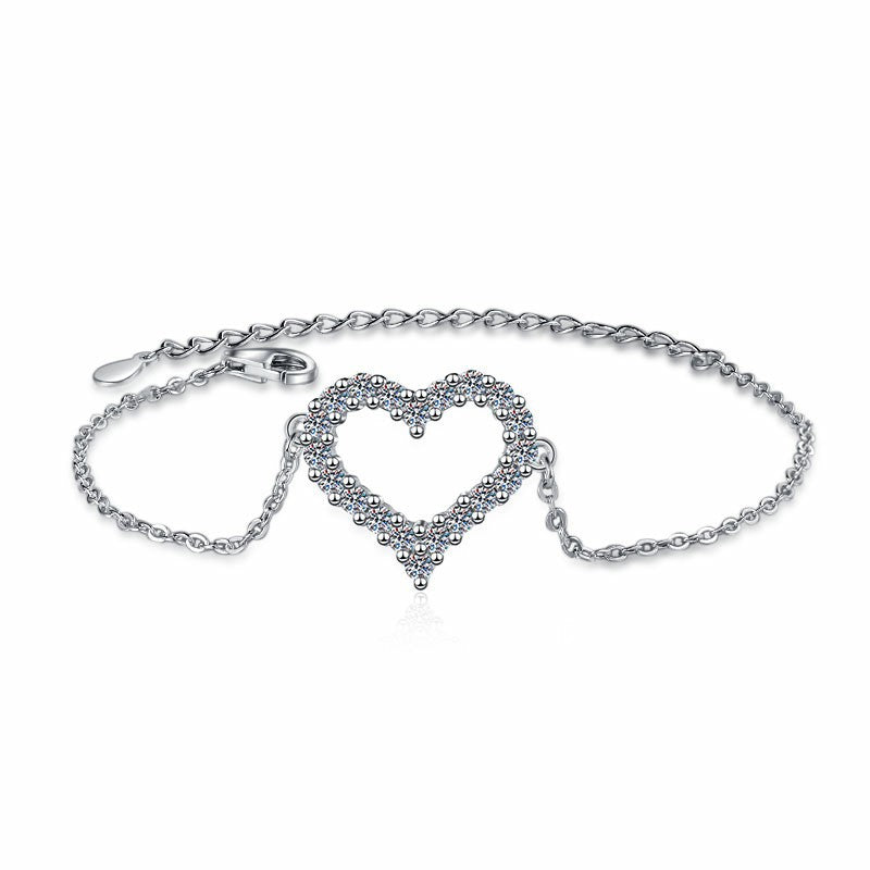 Korean Version Moissanite Bracelet S925 Sterling Silver Jewelry Heart-shaped Set Fashion Sweet Bracelet