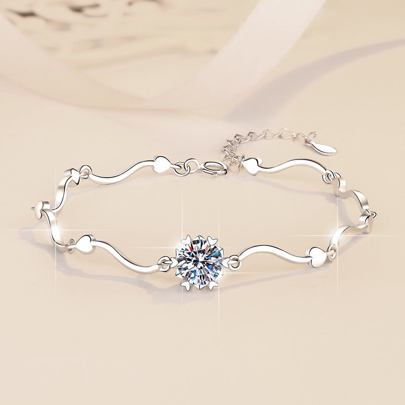 Korean Fashion Moissanite Jewelry Snowflake D Color 1 Carat Hand Jewelry S925 Sterling Silver Bracelet for Women