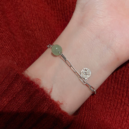 Transshipment Bead Jade Double Happiness Bracelet for Women