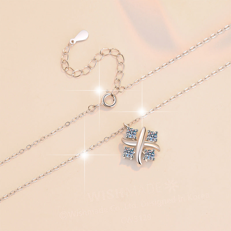 New 925 Sterling Silver Necklace Cross Small Gold Plated Pt950 High-end Light Luxury Collarbone Chain