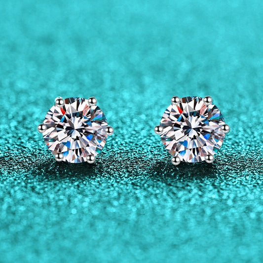 Moissanite Crown Earrings Classic Six-Prong Exquisite Simple Earrings S925 Sterling Silver Stud Earrings for Women