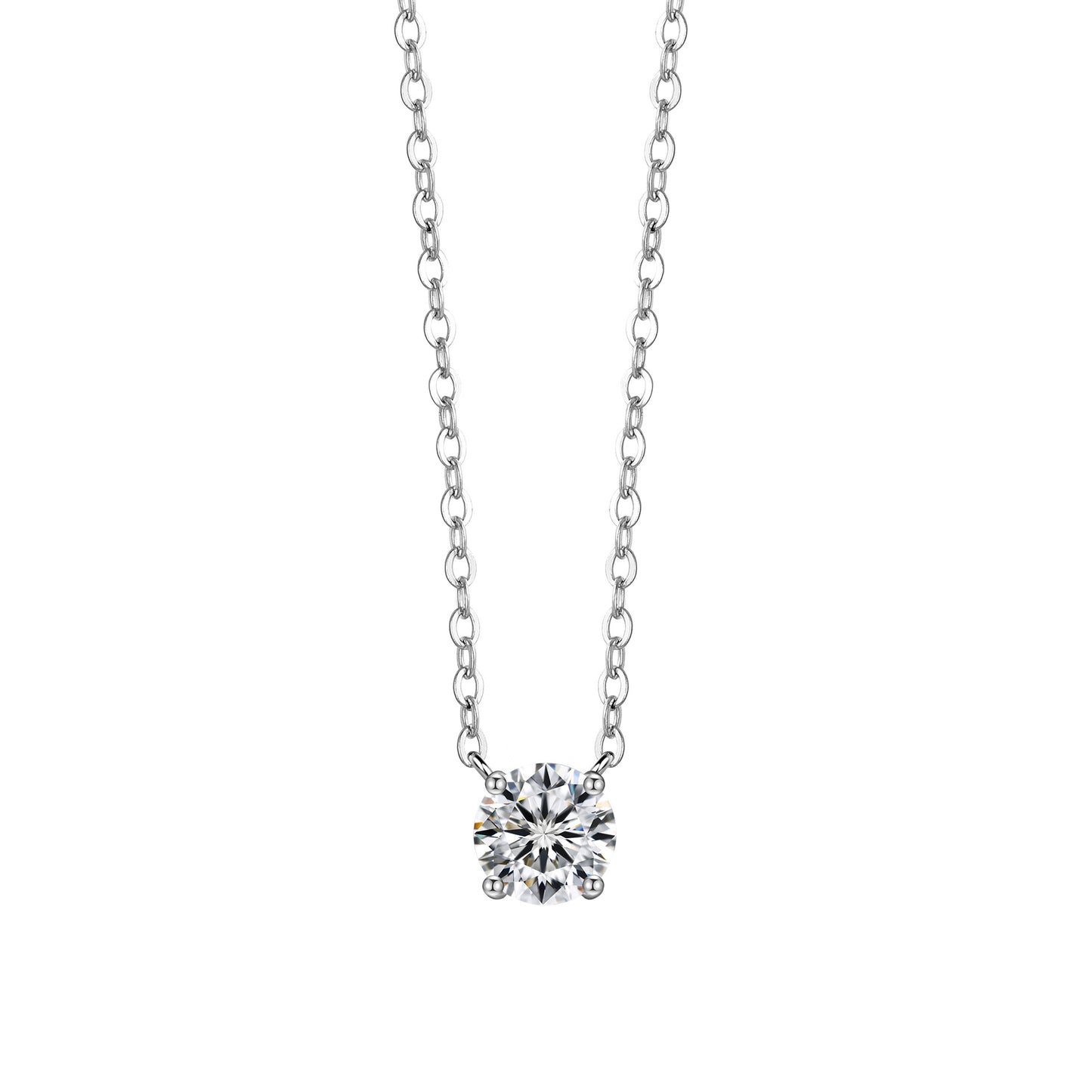 S925 Sterling Silver Four-Prong Round Zircon Nose Stud Necklace