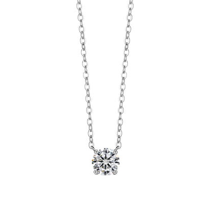 S925 Sterling Silver Four-Prong Round Zircon Nose Stud Necklace