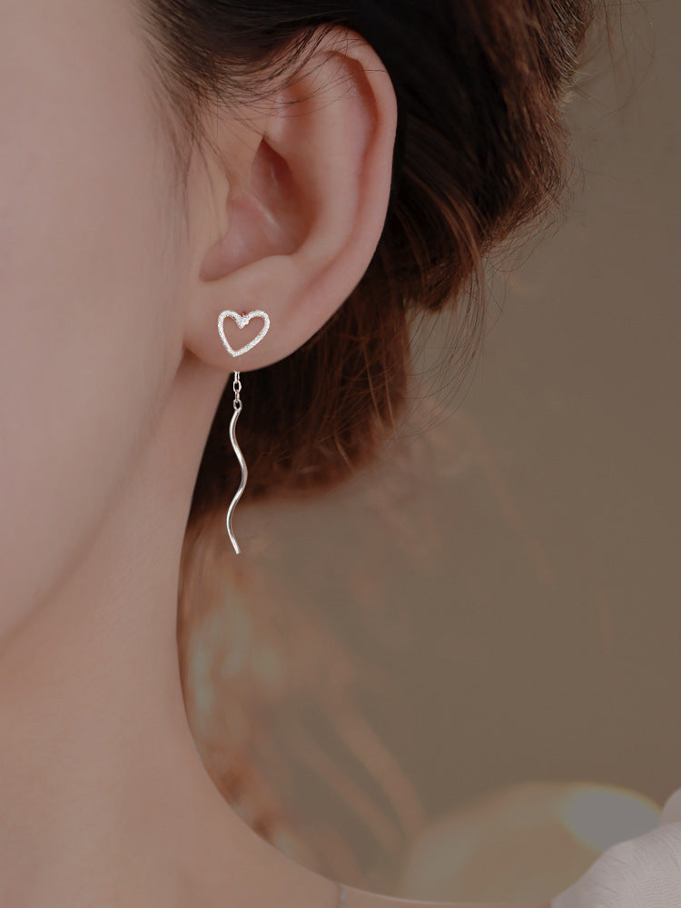Long Hollow Heart Wave Threader Earrings for Women