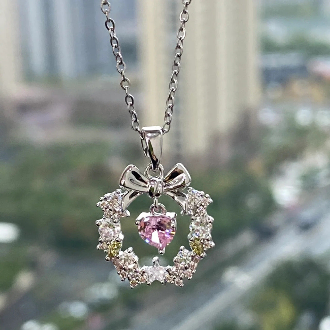 Flower of Love Christmas Bow Necklace for Women