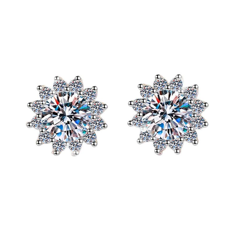 S925 Sterling Silver Earrings for Women Fashion Moissanite Earrings Sunflower Light Luxury Silver Jewelry