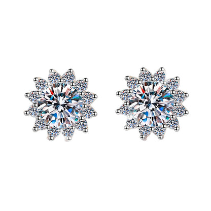 S925 Sterling Silver Earrings for Women Fashion Moissanite Earrings Sunflower Light Luxury Silver Jewelry