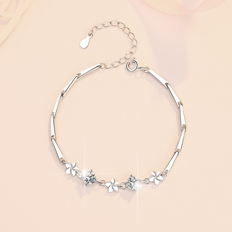S925 Sterling Silver Bracelet Small Lucky Five-Leaf Clover Fashion Women's Jewelry Manufacturer Wholesale Cross-Border Moissanite Bracelet