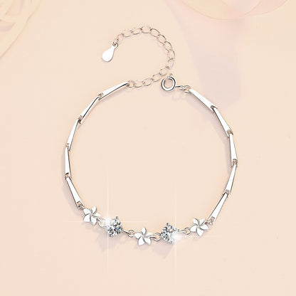 S925 Sterling Silver Bracelet Small Lucky Five-Leaf Clover Fashion Women's Jewelry Manufacturer Wholesale Cross-Border Moissanite Bracelet