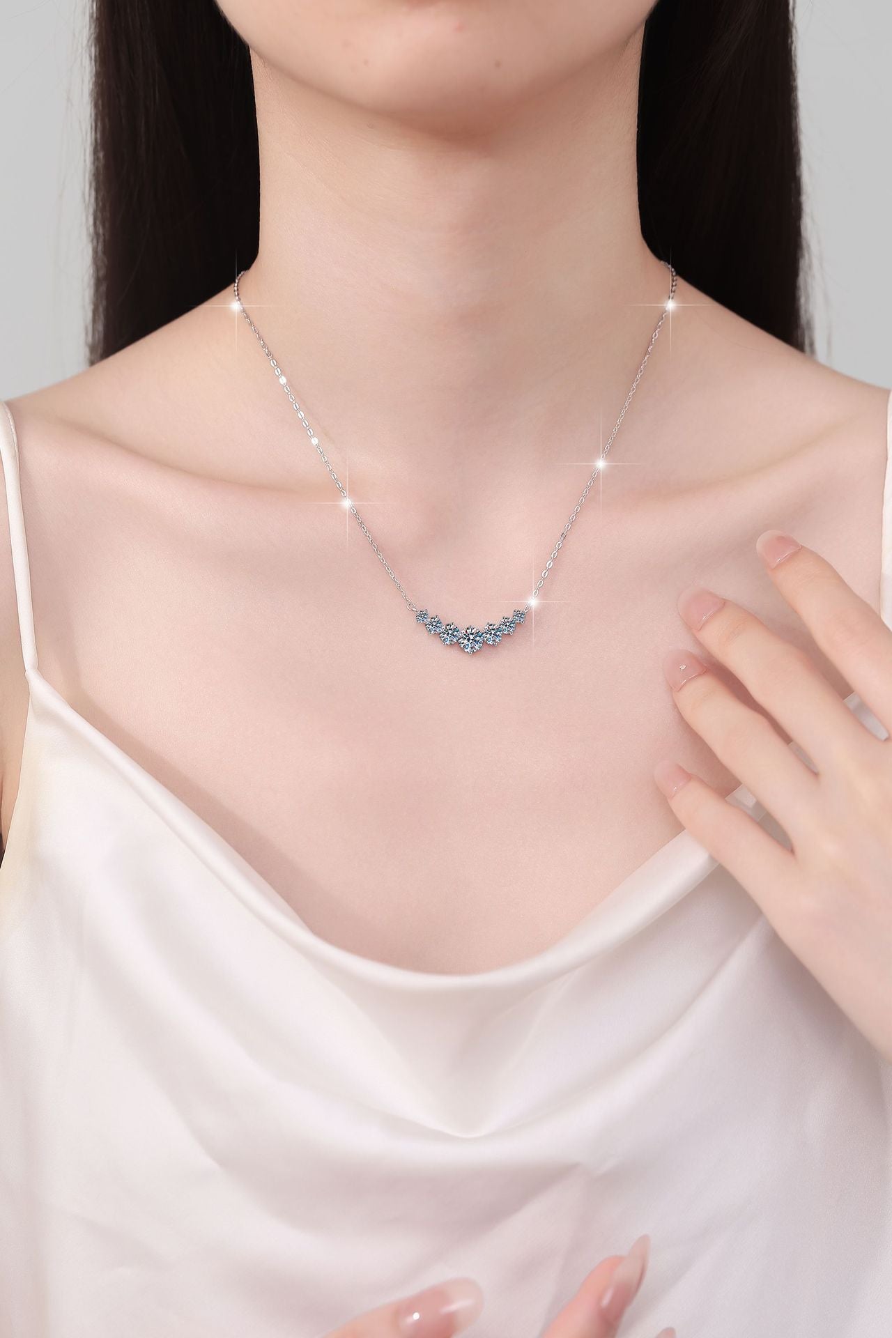 Moissanite Necklace for Women Seven Princess Pendant Light Luxury Versatile Fashion Jewelry Wholesale Cross-Border S925 Sterling Silver Collarbone Chain
