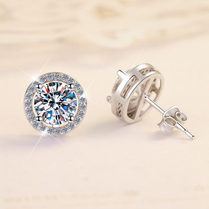 S925 Sterling Silver Women's Earrings 50 Points/1 Carat Round Bag Style Earrings Moissanite Jewelry