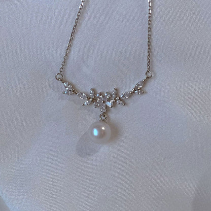 Zircon Flower Branch Pearl Necklace for Women