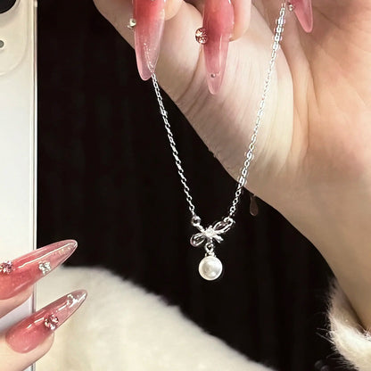 Pearl Bow Necklace for Women Fashionable Chain