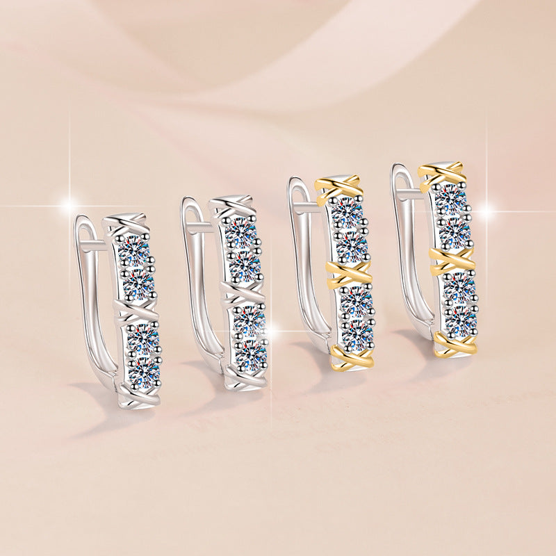Two-tone Cross Earrings S925 Sterling Silver Light Luxury Fashion European and American Cross-border Personality Minimalist Style Moissanite Earrings