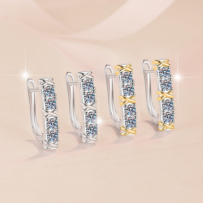 Two-tone Cross Earrings S925 Sterling Silver Light Luxury Fashion European and American Cross-border Personality Minimalist Style Moissanite Earrings