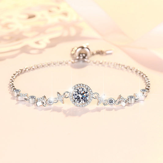 s925Sterling Silver Bracelet Adjustable Push-Pull Beads High-End Fashion Jewelry Manufacturer Wholesale Moissanite Women's Jewelry Cross-Border