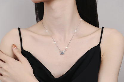 S925 Sterling Silver Necklace for Women with Bowknot Chain, High-end Fashion Jewelry Manufacturer, Moissanite Pendant Wholesale Cross-border