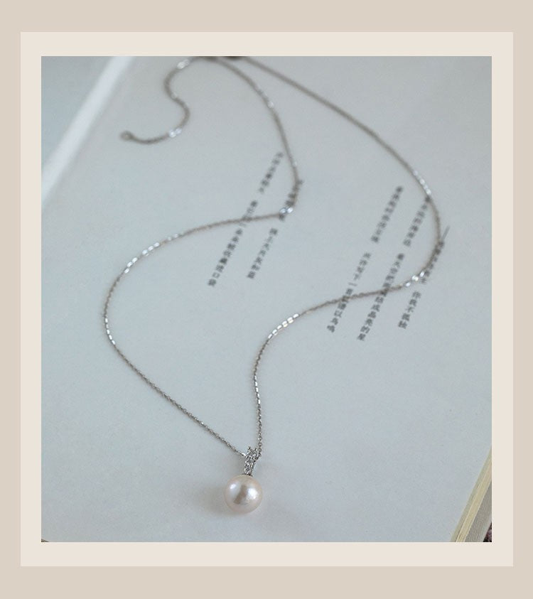 Long Strip Sparkling Diamond Pearl Necklace for Women