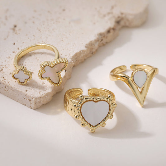 Vintage Copper Plated 18K Gold Zircon Heart Butterfly Geometric Open Ring for Women Personality Ring