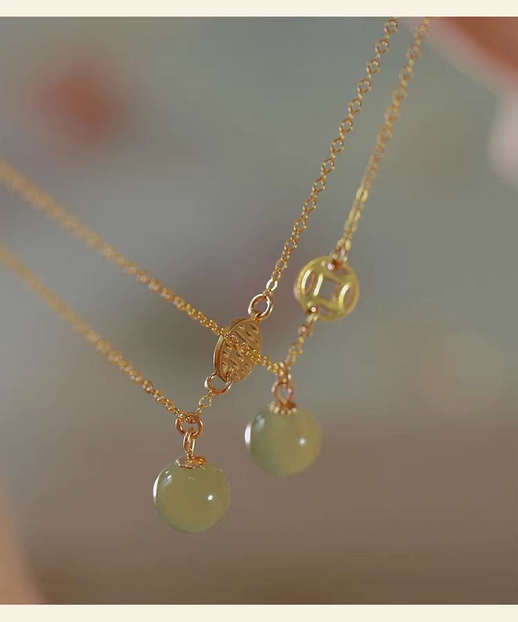 Fu Brand Double Happiness Money Hetian Jade Necklace for Women