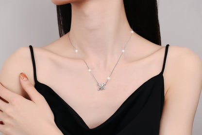 S925 Sterling Silver Necklace for Women with Bowknot Chain, High-end Fashion Jewelry Manufacturer, Moissanite Pendant Wholesale Cross-border
