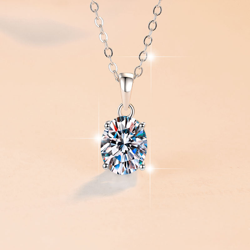 s925Silver Necklace Oval Egg Shape Moissanite Pendant Fashion Minimalist Pure Silver Collarbone Chain for Women Wholesale