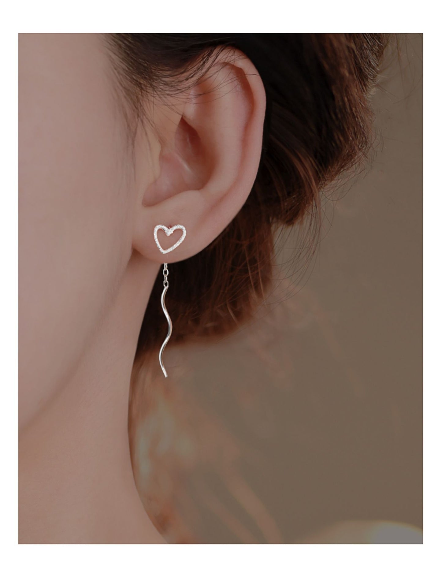Long Hollow Heart Wave Threader Earrings for Women, Ins Style