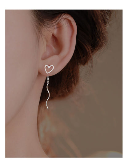 Long Hollow Heart Wave Threader Earrings for Women, Ins Style