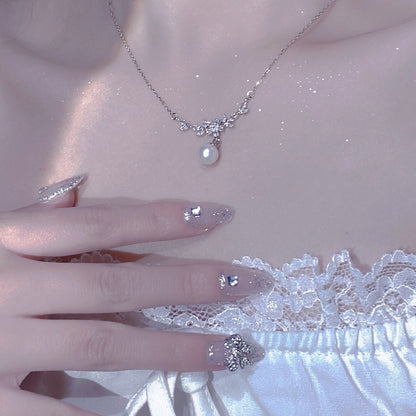 Zircon Flower Branch Pearl Necklace for Women