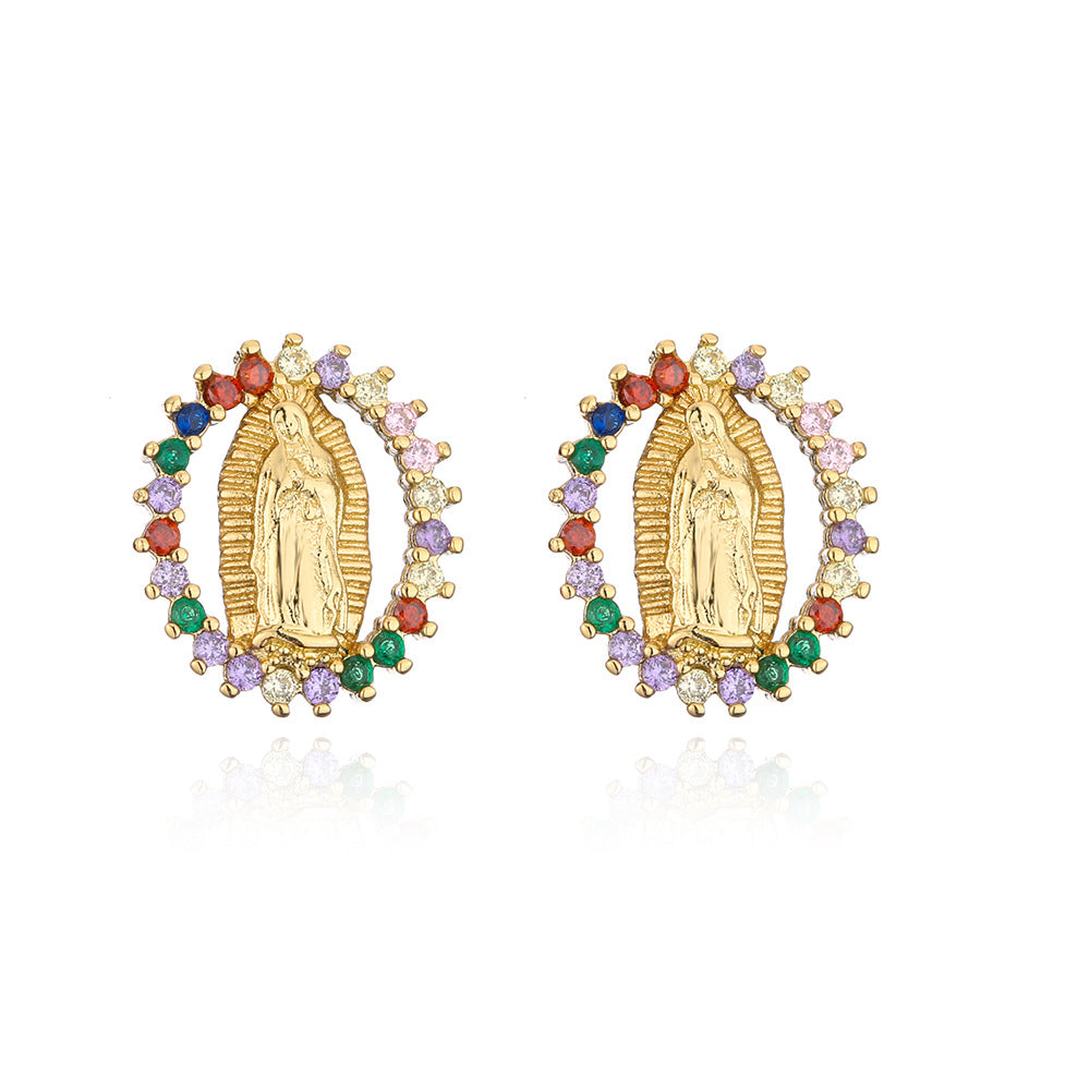Trendy Religious Earrings 18K Gold Plated Copper Micro Inlaid Zircon Earrings New Export Product